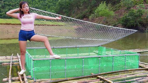 Genius Girl Make Fish Cages On Large Lake Complete Fish Cages