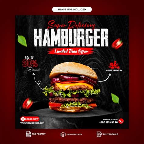 Premium Psd Super Spicy Delicious Burger And Food Menu Social Media