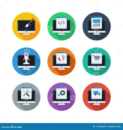 Computer Programming Icons Set Programmer Developer Stock Circle Flat