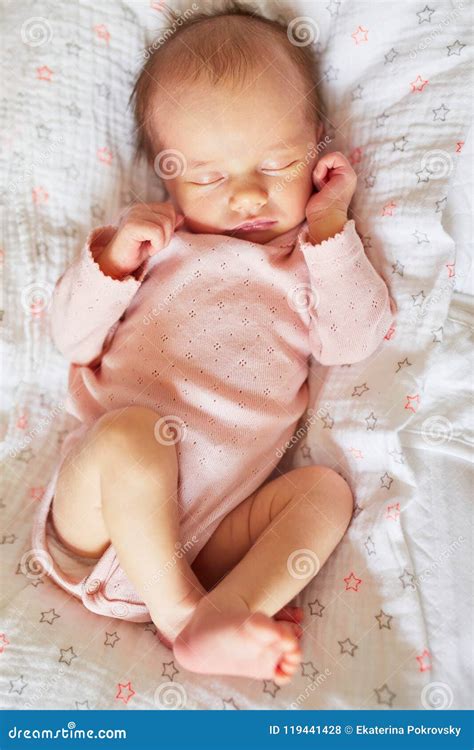 Newborn Baby Girl Sleeping Stock Photo Image Of Nursery 119441428