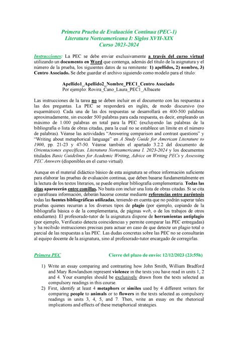 PEC 1 Lit Nort I Curso 2023 24 Primera Prueba de Evaluación Continua