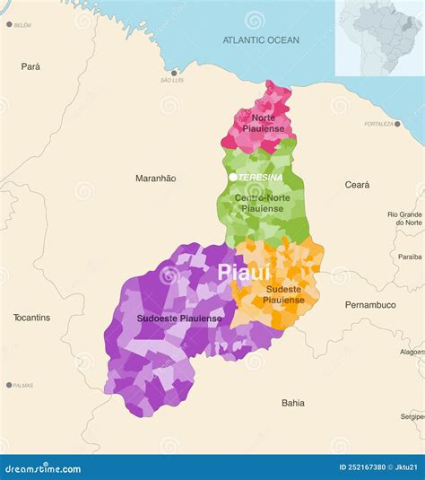 Brazil State Piaui Administrative Map Showing Municipalities Colored By