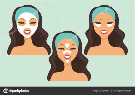 Girl With Various Beauty Masks Stock Vector Image By Zubada 139072116