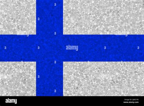 Finland Flag On Styrofoam Texture National Flag Painted On The Surface