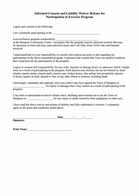 Participation Waiver Form Template Fresh Informed Consent Printable