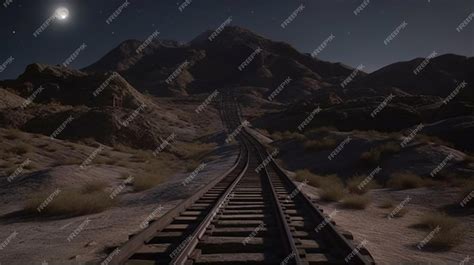 Premium Photo | A train track with a starry sky in the background