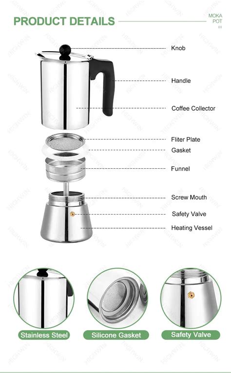 Stovetop Espresso Stainless Steel Moka Pot Coffee Maker 4/6/10cup Mocha ...