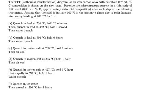 Solved The Ttt Isothermal Transformation Diagram For An Chegg