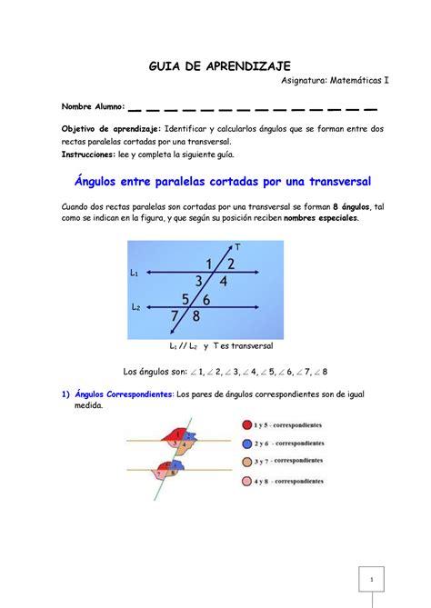 Angulos Entre Rectas Paralelas Y Una Transversal T L L Guia De