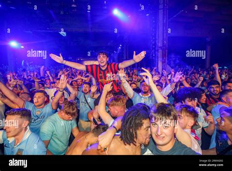 Manchester City Fans Celebrate Full Time At The Depot Mayfield In