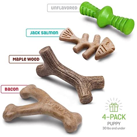 Benebone Puppy Holiday 4-Pack Dog Chew Toys, Made in USA, 30lbs and ...