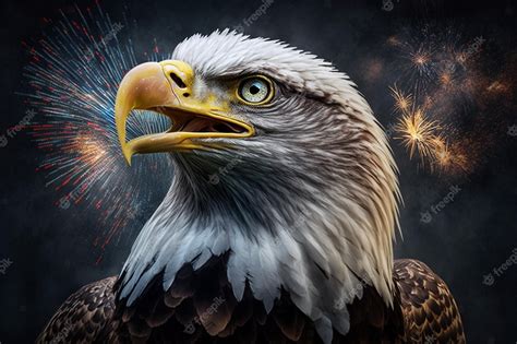 Premium Photo | A portrait of a bald eagle with fireworks in the background