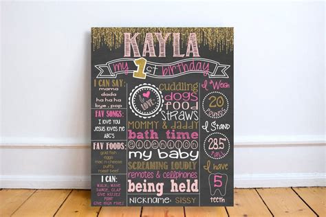 Pink And Gold First Birthday Chalkboard Sign Gold Glitter Etsy