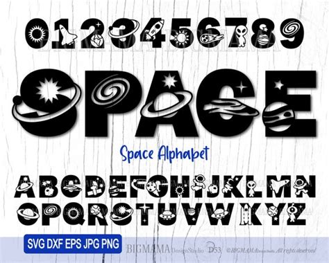 Space Alphabet Svgnumberslettersspaceshipastronautsolar Etsy