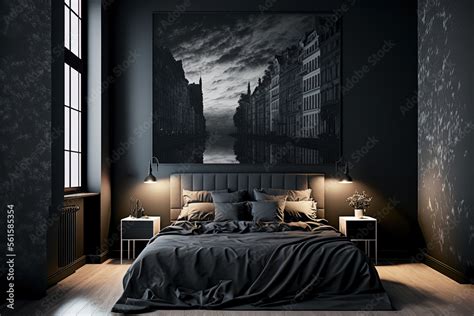 Beautiful dark bedroom interior background,. Generative AI Stock ...