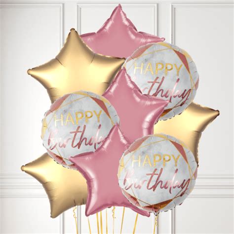 Happy Birthday Rose Gold Marble Balloon Bunch BALLOONBX