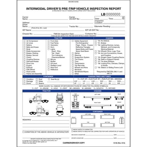 Intermodal Drivers Vehicle Inspection Report With Illustrations Pre