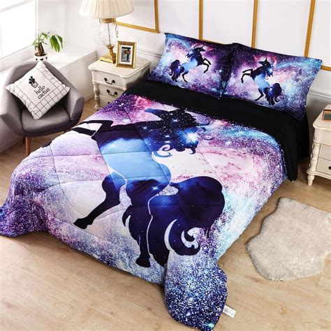 Unicorn Twin Comforter Set For Girls 5 Pieces Blue Galaxy Bedding Set Unicorn Ebay