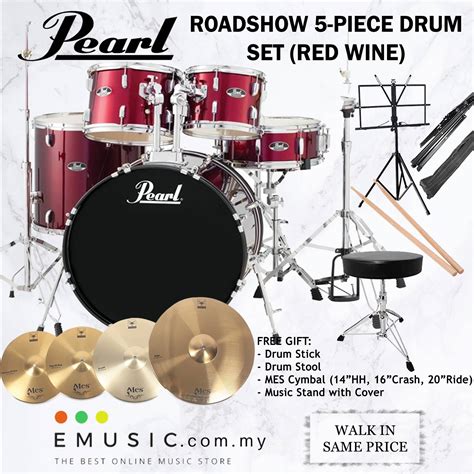 Pearl Roadshow 5 Pieces Acoustic Drum Set With Hardware Mes Cymbal