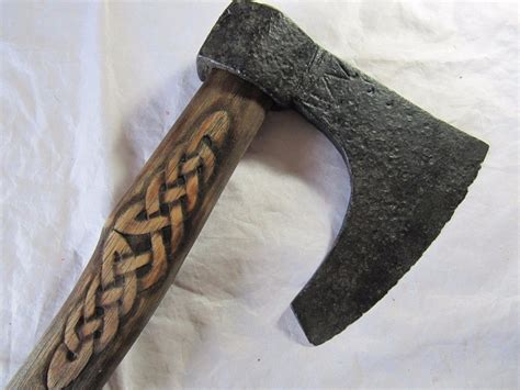 Ancient Viking Bearded Axe With Design 9-10 Cent Carved Handle (Certificate COA) | #1880211721