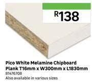 Pico White Melamine Chipboard Plank T16mm X W300mm X L1830mm 81476708