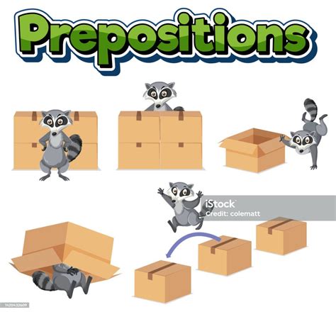 Preposition Wordcard With Raccoon And Box Stock Illustration Download Image Now Activity