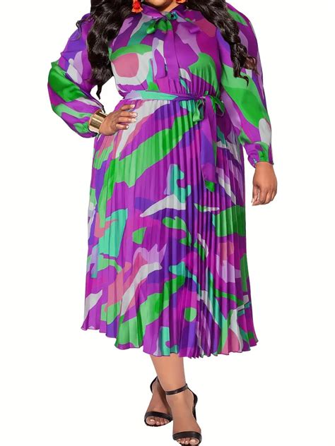 Plus Size Elegant Dress Womens Plus Pleated Abstract Print Temu