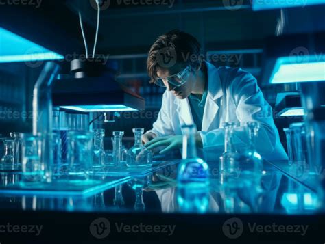 Male scientist conducting experiments in a high tech lab AI Generative
