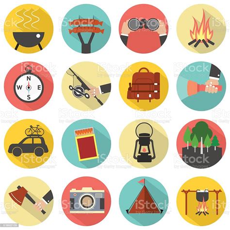 Modern Flat Design Camping Dan Outdoor Activity Icon Set Vector