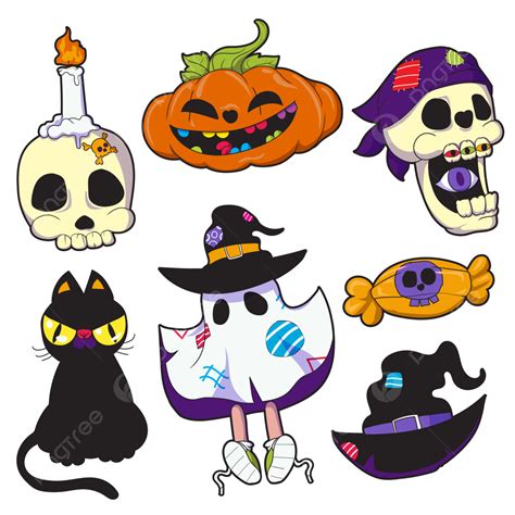 Happy Halloween Set Of Elements Ghost Pumpkin And Cat Vector Is Cute Illustration In Hand Drawn