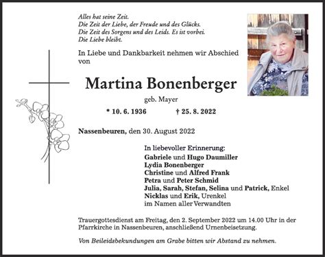 Traueranzeigen von Martina Bonenberger Allgäuer Zeitung