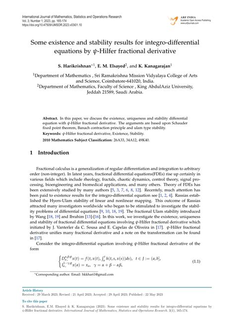 PDF Some Existence And Stability Results For Integro Differential