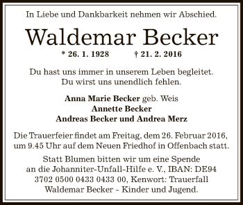 Traueranzeigen Von Waldemar Becker Trauer Op Online De