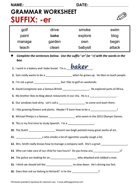 Suffixes Exercises With Answers