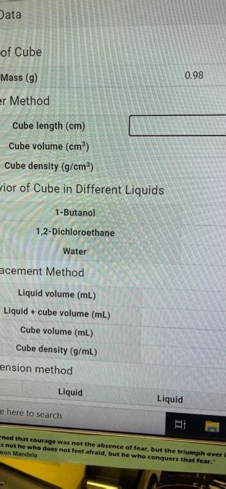 Solved Density Of Plastic Cube Using Caliper Method Need Chegg