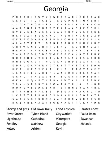 Georgia Word Search Wordmint