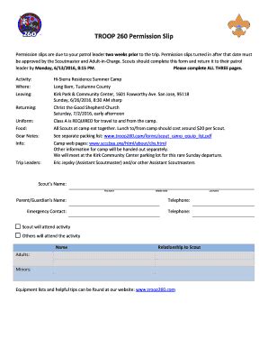 Fillable Online Troop Permission Slip Permission Slips Are Due To