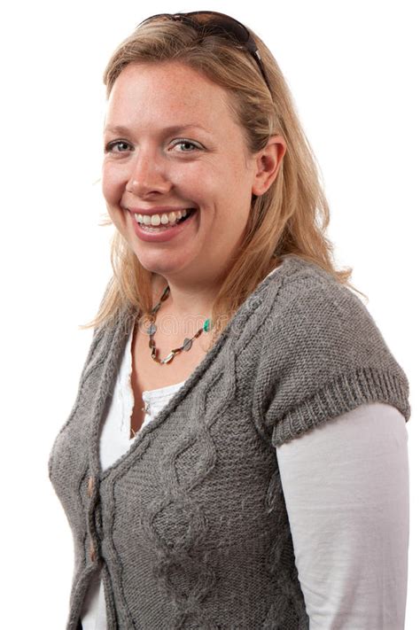 Het Glimlachen Van De Vrouw Van De Blonde Stock Foto Image Of Stel Achtergrond 16303154