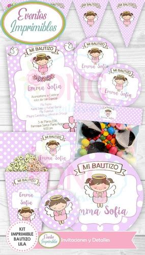 Kit Imprimible Bautizo Niña Lila Invitación Angelita Mercado Libre