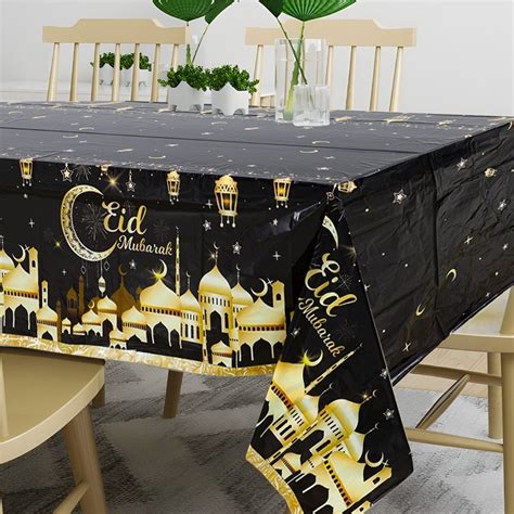 Waterproofeid Mubarak Table Cover Pe Disposable Tablecloth Hari Raya