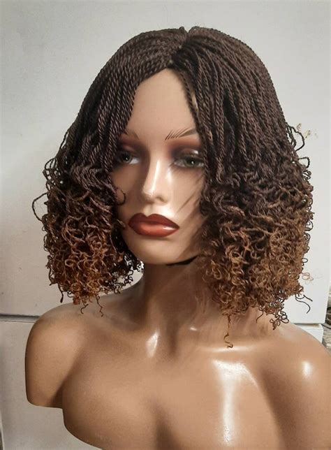 Ready To Ship Micro Twist Ombre Braided Wig With Curly Tips Etsy