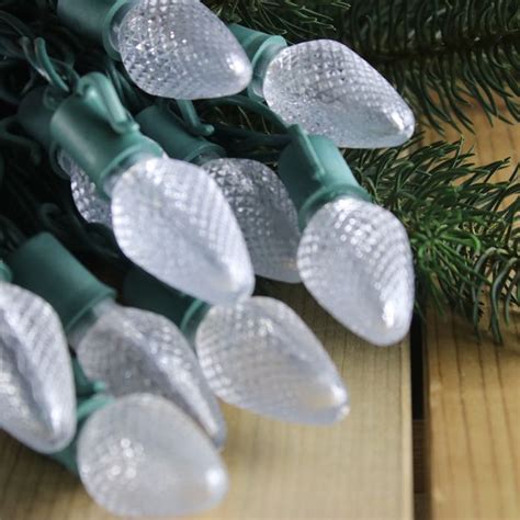 25-light C7 Pure White LED Christmas Lights, 8" Spacing Green Wire ...