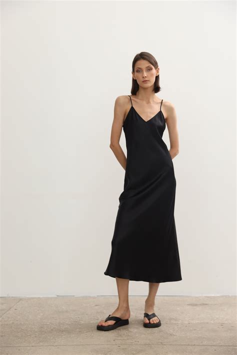 Natural Silk Slip Dress Black Midi 100 Silk Cami Dress Black Etsy