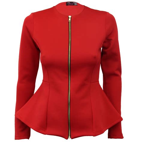 Ladies Blazer Womens Jacket Zip Flared Peplum Ruffle Frill Fashion Summer New Ebay