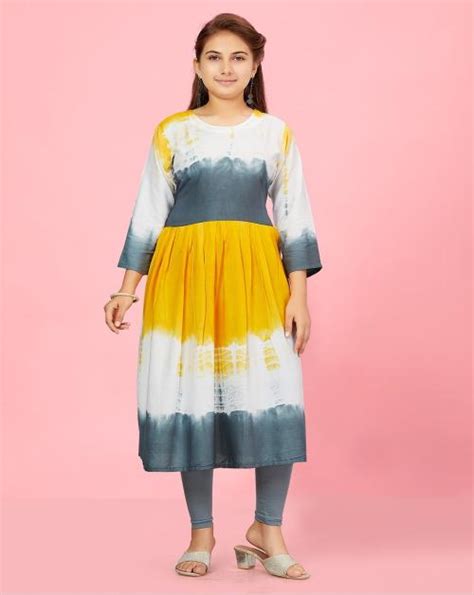 Buy Muhuratam Girls Yellow Grey Colour Cotton Kurti Legging Set Online At Best Prices In India