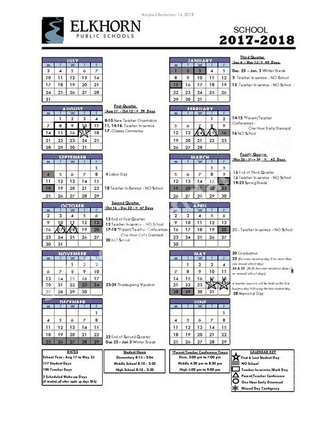 2017 - 2018 District Calendar | Elkhorn Public Schools – Elkhorn, NE