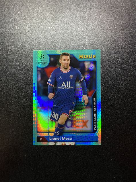 2022 Topps Merlin Lionel Messi Aqua Prism Refractor 30 Psg Paris Saint