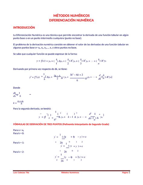 Metodos Numericos Diferenciacion Numeric MÉTODOS NUMÉRICOS