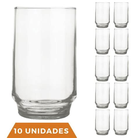 Conjunto 10 Copos Vidro Transparente 300ml Lights Suco Nadir NADIR