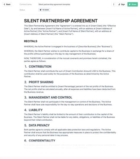 Silent Partnership Agreement Free To Use